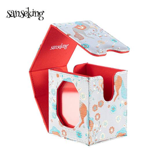 [Sanseking] 2026 New Brocade Deck Box | Chinese Style Sateen Magnetic Game Card Case With Display Window, Suitable For 130+ Sport Star Cards, Ideal For Birthday Gifts & Board Games