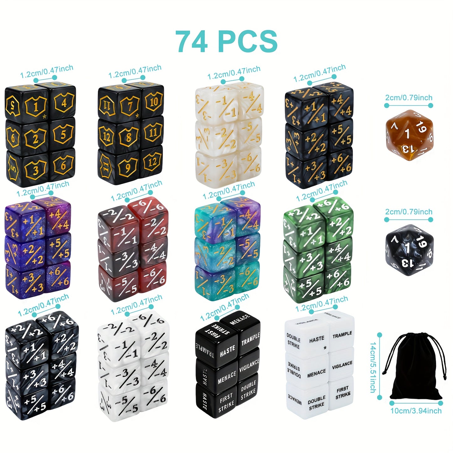 74pcs Dice Counters Keyword Counters Life Counter 1/+1 Counters Commander Buff Tokens 6 Sided Dice Set for This Great Magic Meeting, TCG, Card Games Accessories