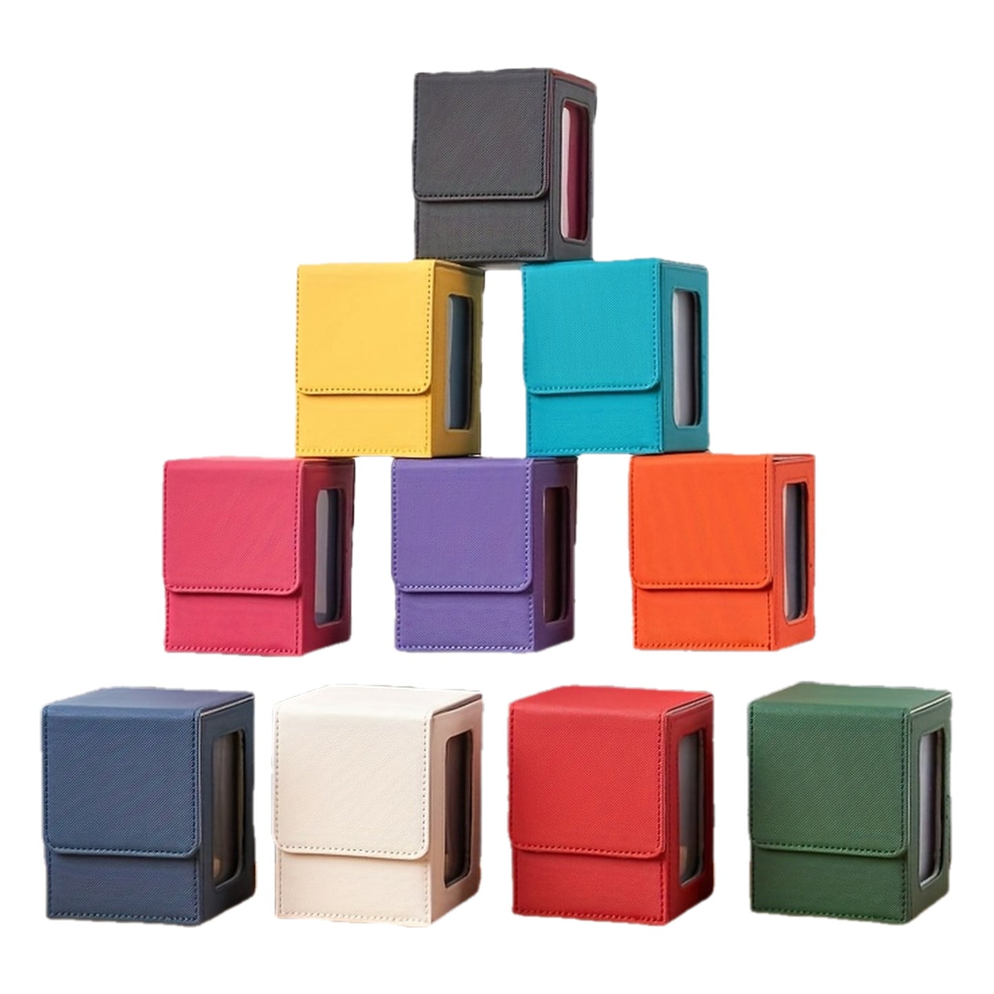 Caja premium apilable de almacenamiento para cartas de PU multicolor, con ventana de exhibición, para 120 cartas; adecuada para juegos de mesa TCG como MTG y PTCG.