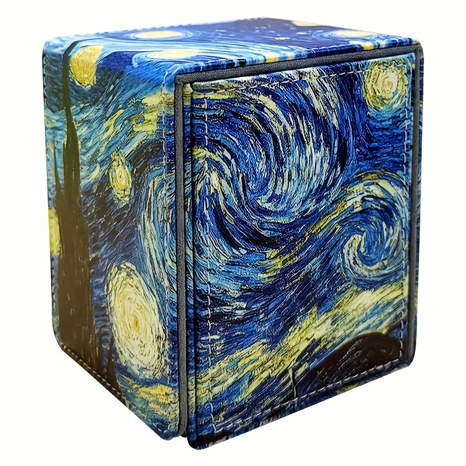 200-Card Starry Sky Pattern Card Box | Faux Leather, Flip Top Closure, Suitable for Collecting Card Games, Non-water Resistant