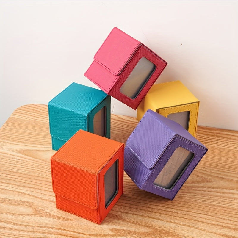 Caja premium apilable de almacenamiento para cartas de PU multicolor, con ventana de exhibición, para 120 cartas; adecuada para juegos de mesa TCG como MTG y PTCG.