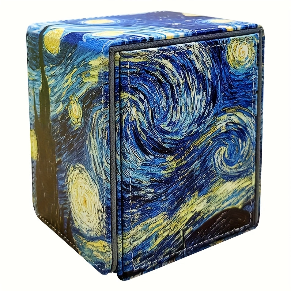 200-Card Starry Sky Pattern Card Box | Faux Leather, Flip Top Closure, Suitable for Collecting Card Games, Non-water Resistant