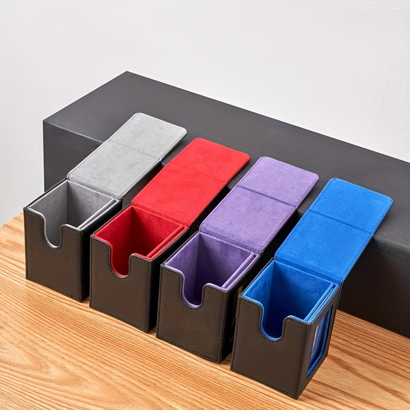 Caja premium apilable de almacenamiento para cartas de PU multicolor, con ventana de exhibición, para 120 cartas; adecuada para juegos de mesa TCG como MTG y PTCG.