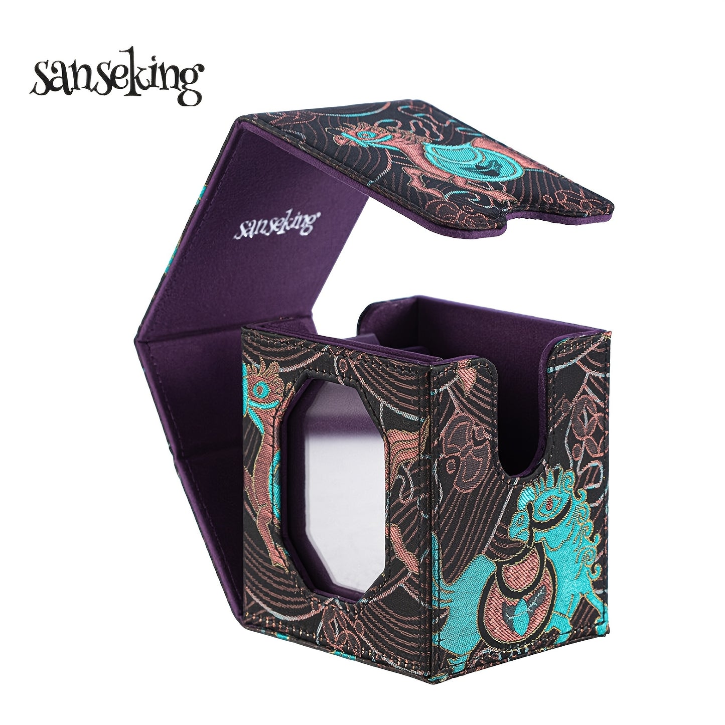 [Sanseking] 2026 New Brocade Deck Box | Chinese Style Sateen Magnetic Game Card Case With Display Window, Suitable For 130+ Sport Star Cards, Ideal For Birthday Gifts & Board Games