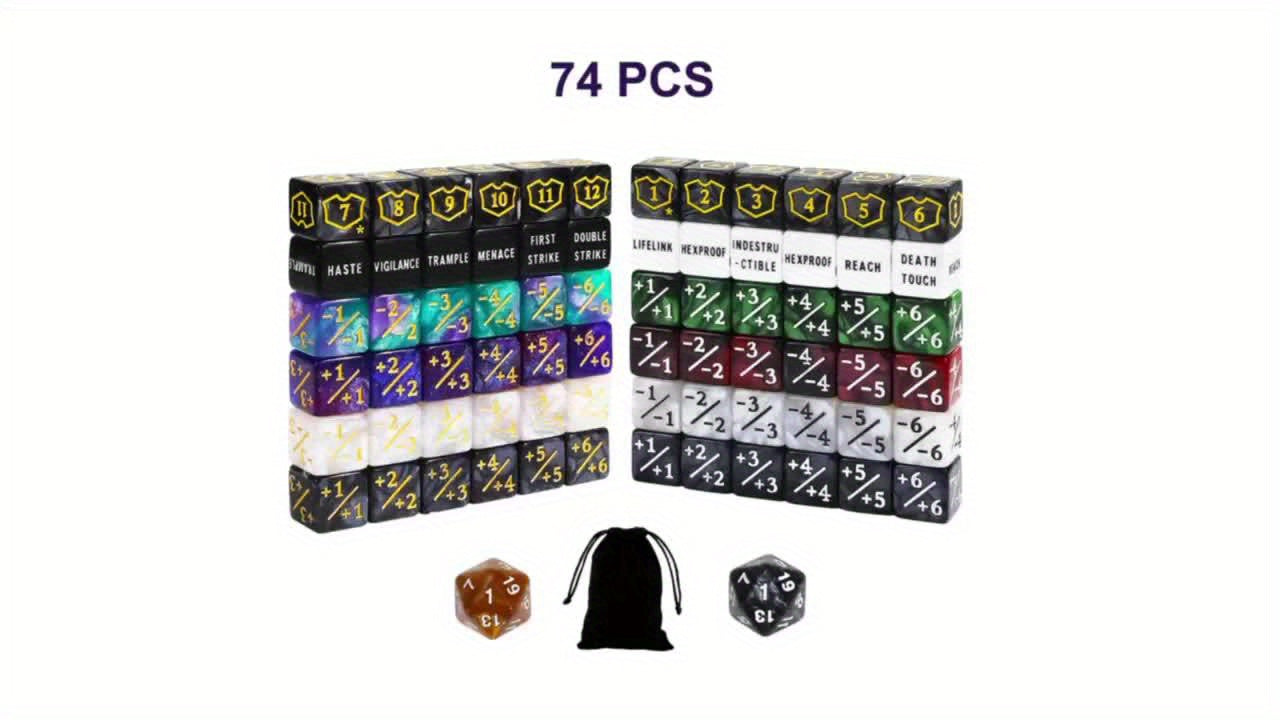 74pcs Dice Counters Keyword Counters Life Counter 1/+1 Counters Commander Buff Tokens 6 Sided Dice Set for This Great Magic Meeting, TCG, Card Games Accessories