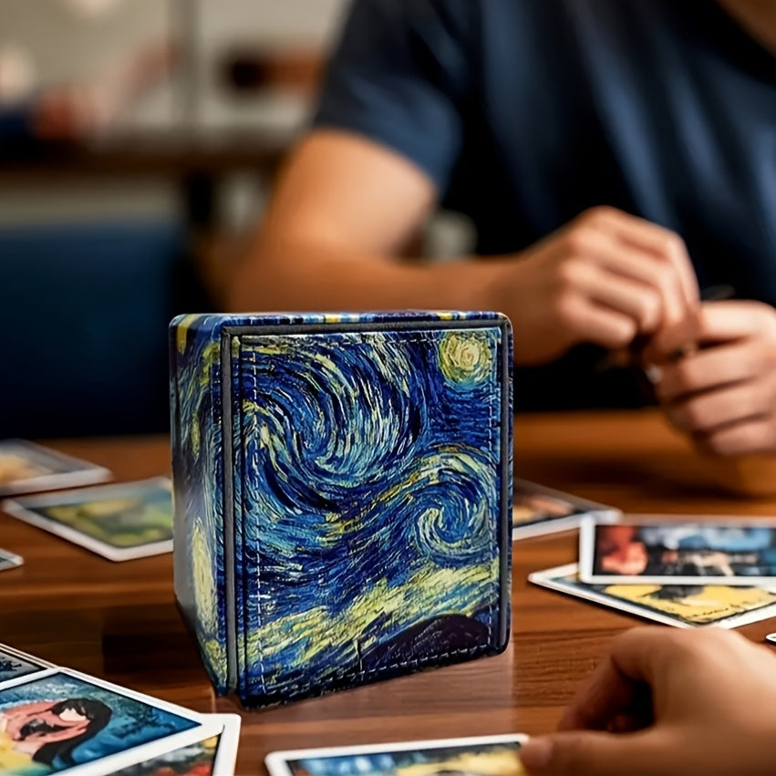 200-Card Starry Sky Pattern Card Box | Faux Leather, Flip Top Closure, Suitable for Collecting Card Games, Non-water Resistant