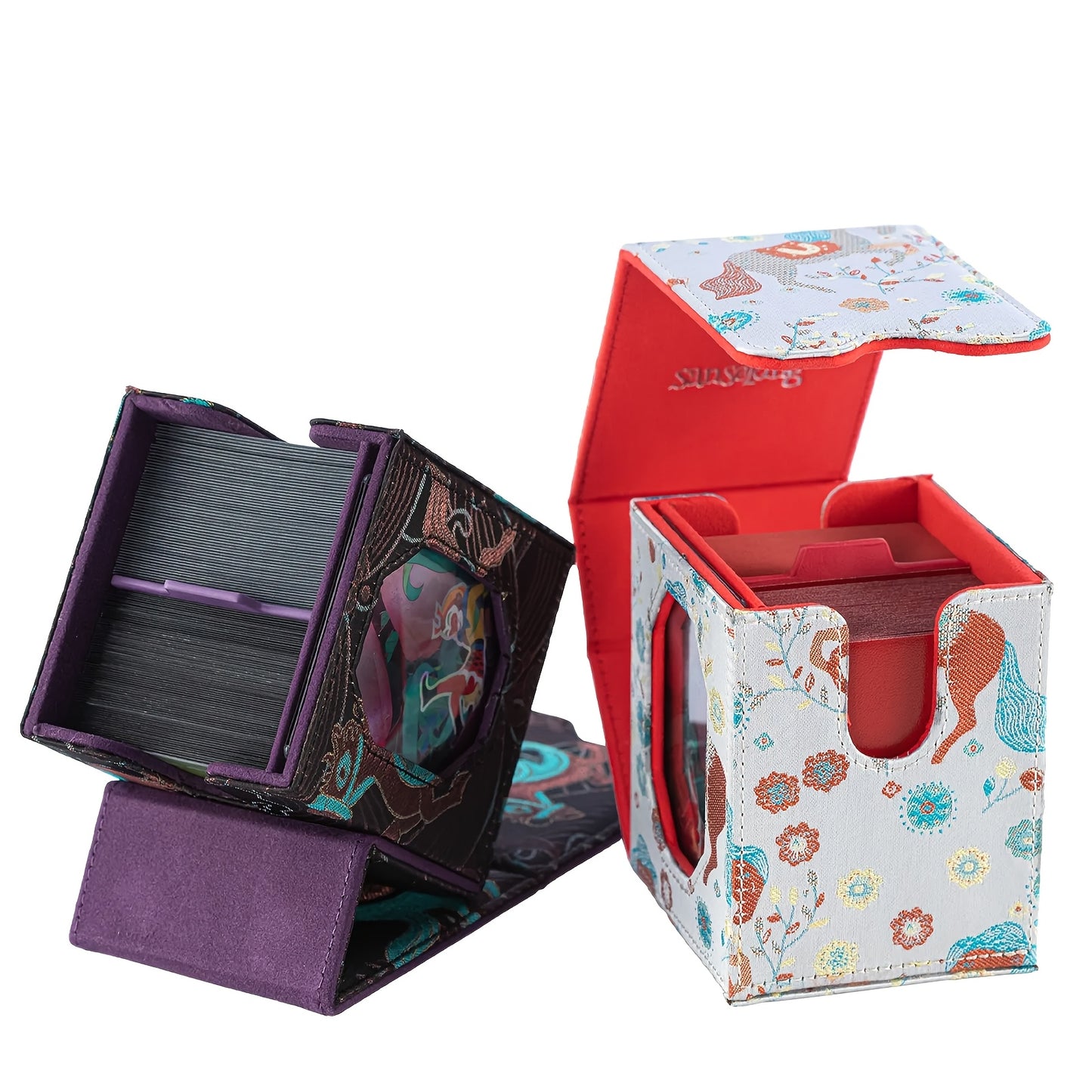 [Sanseking] 2026 New Brocade Deck Box | Chinese Style Sateen Magnetic Game Card Case With Display Window, Suitable For 130+ Sport Star Cards, Ideal For Birthday Gifts & Board Games