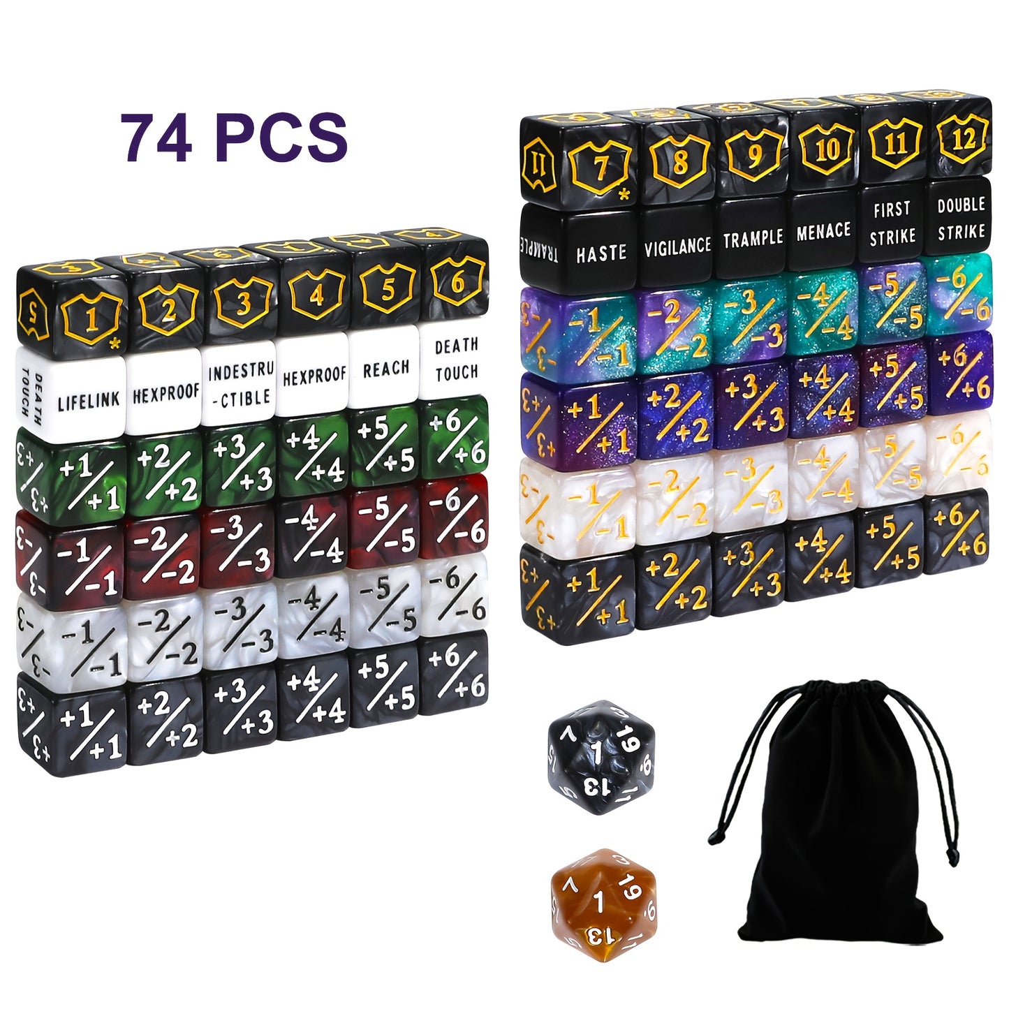 74pcs Dice Counters Keyword Counters Life Counter 1/+1 Counters Commander Buff Tokens 6 Sided Dice Set for This Great Magic Meeting, TCG, Card Games Accessories