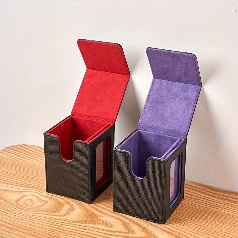 Caja premium apilable de almacenamiento para cartas de PU multicolor, con ventana de exhibición, para 120 cartas; adecuada para juegos de mesa TCG como MTG y PTCG.
