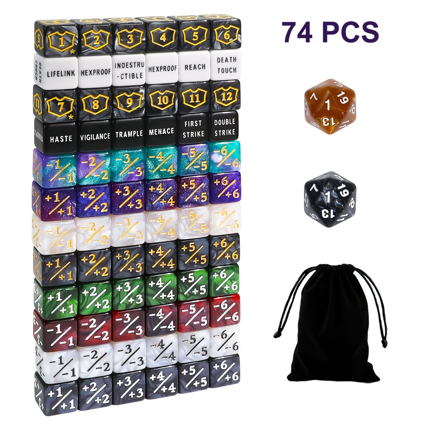 74pcs Dice Counters Keyword Counters Life Counter 1/+1 Counters Commander Buff Tokens 6 Sided Dice Set for This Great Magic Meeting, TCG, Card Games Accessories