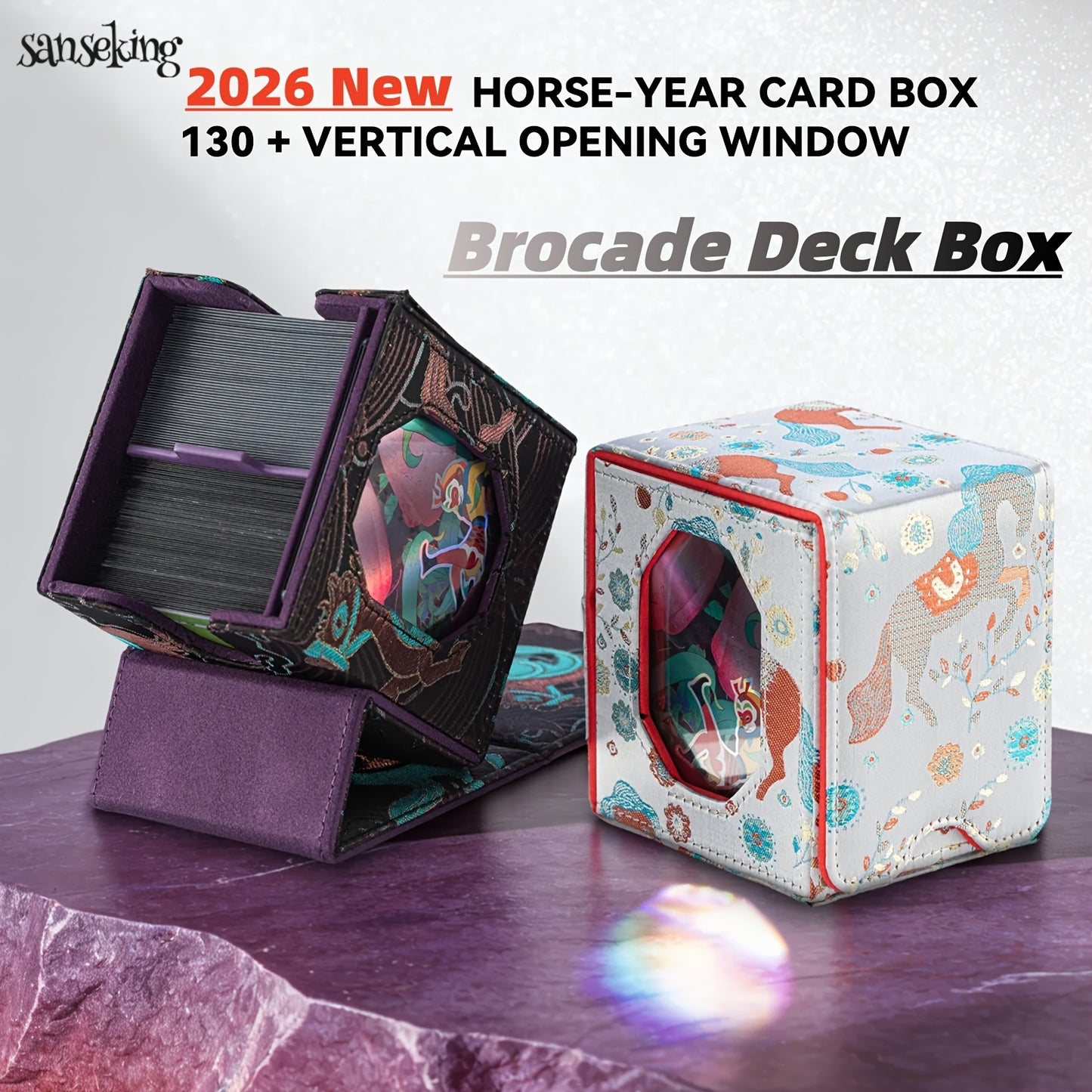 [Sanseking] 2026 New Brocade Deck Box | Chinese Style Sateen Magnetic Game Card Case With Display Window, Suitable For 130+ Sport Star Cards, Ideal For Birthday Gifts & Board Games